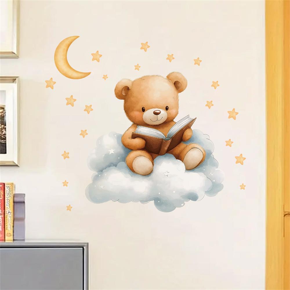 Baby Nursery Wallpaper Girl - Urocze naklejki ścienne z misiami, księżycem