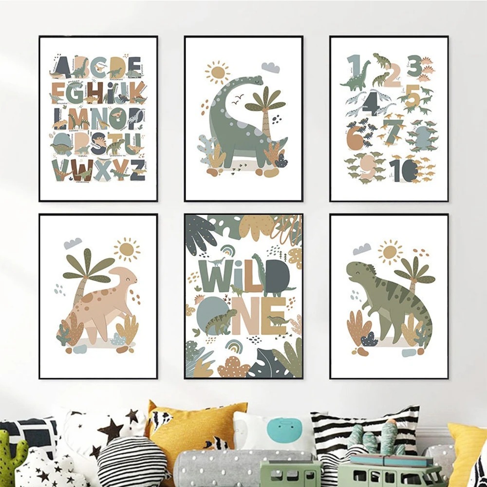 Baby Nursery Posters - Nordycki uroczy dinozaur - obraz na