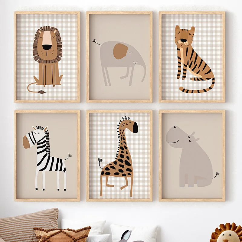 Baby Nursery Picture Frames - (Bez ramy) Lew Tygrys Słoń Żyrafa
