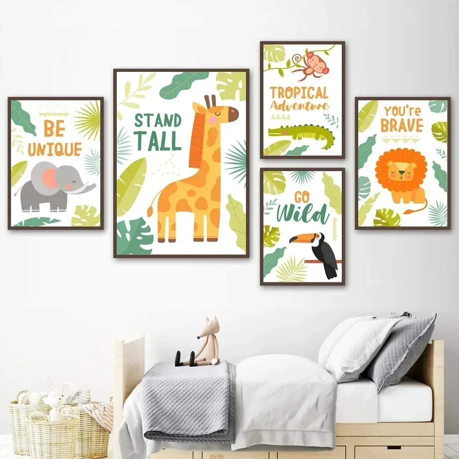 Baby Nursery Picture Frames - Żyrafa słoń lew małpa krokodyl przedszkole