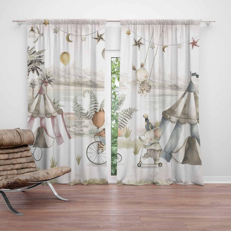 Baby Nursery Youtube - Zasłony ze zwierzętami cyrkowymi Zasłony do