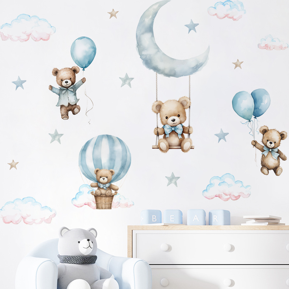 Baby Nursery Needs - Akwarela Niedźwiedź Balon na gorące powietrze