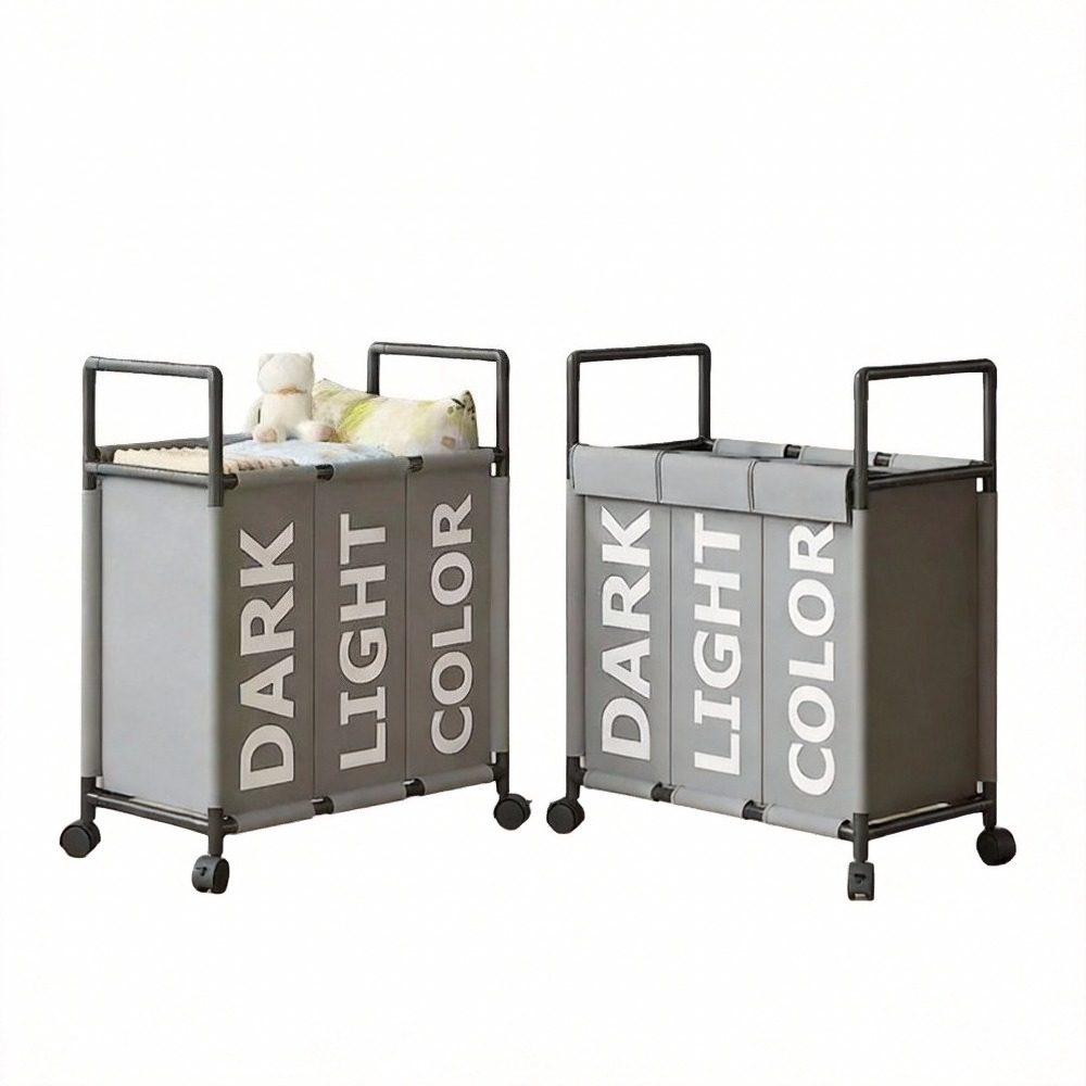 Storage Basket Fabric - 3-komorowy kosz na pranie na kółkach