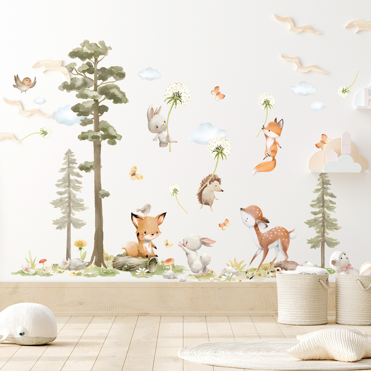 Baby Nursery Wallpaper Girl - Śliczne leśne zwierzęta Naklejki ścienne do