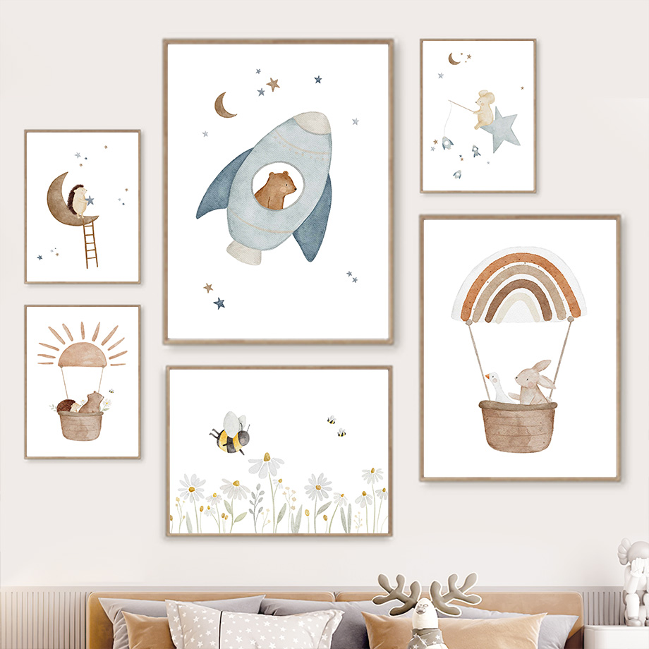 Baby Nursery Posters - Zwierzęta kreskówkowe Mural artystyczny ścienny królik