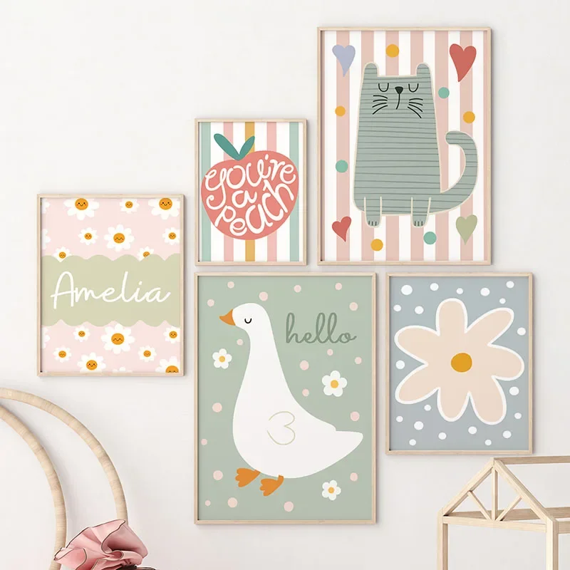 Kreskówkowy Kot Kaczka Ptak Ja – Baby Nursery Posters recenzja i cena