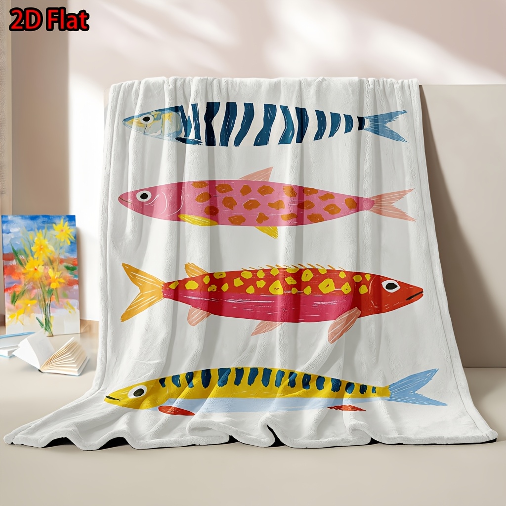 Koc z zabawnym nadrukiem ryb,  – Baby Nursery In Hospital recenzja i cena