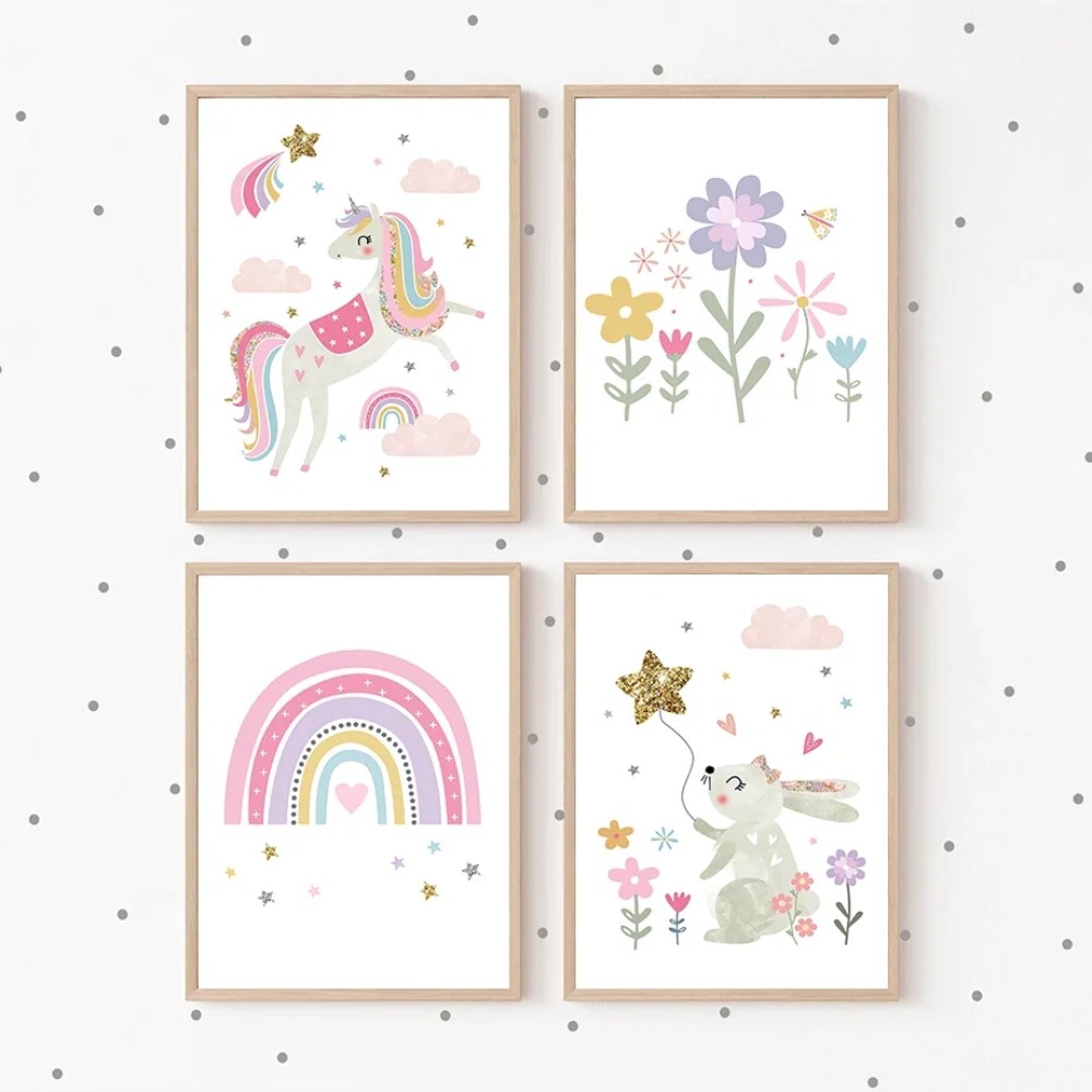 Różowy Jednorożec Królik Tęcza – Baby Nursery Posters recenzja i cena