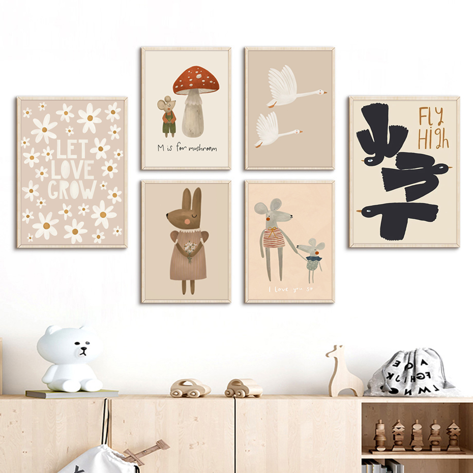 Boho Cartoon Rabbit Mouse Goos – Baby Nursery Picture Frames recenzja i cena