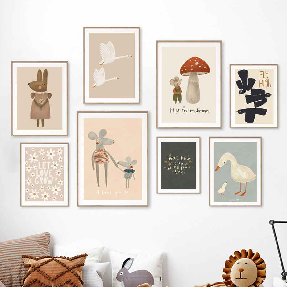 Boho Cartoon Rabbit Mouse Goos – Baby Nursery Picture Frames recenzja i cena
