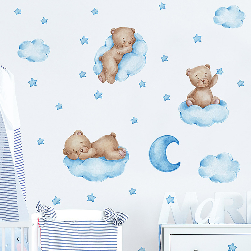 Niebieskie naklejki ścienne z  – Baby Nursery Wallpaper Girl recenzja i cena