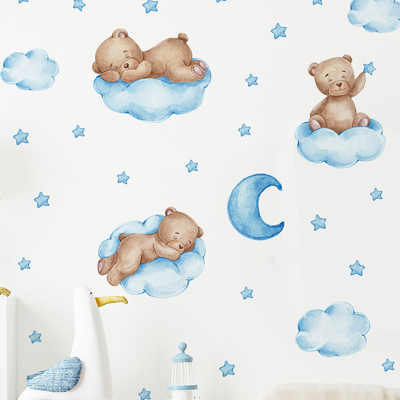 Niebieskie naklejki ścienne z  – Baby Nursery Wallpaper Girl recenzja i cena