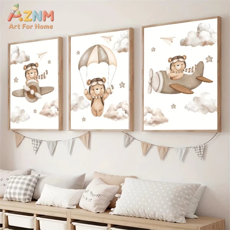 3 szt. Uroczy Niedźwiedź Pilot – Baby Nursery Picture Frames recenzja i cena