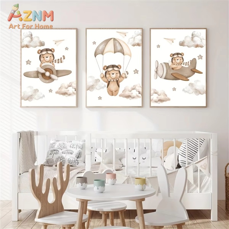 3 szt. Uroczy Niedźwiedź Pilot – Baby Nursery Picture Frames recenzja i cena