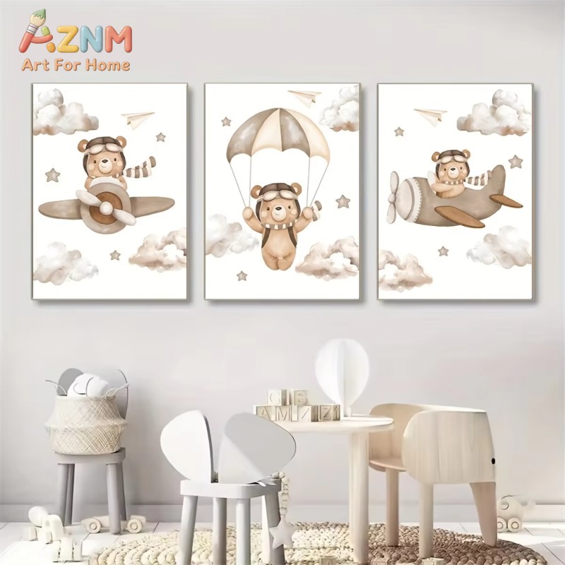 3 szt. Uroczy Niedźwiedź Pilot – Baby Nursery Picture Frames recenzja i cena